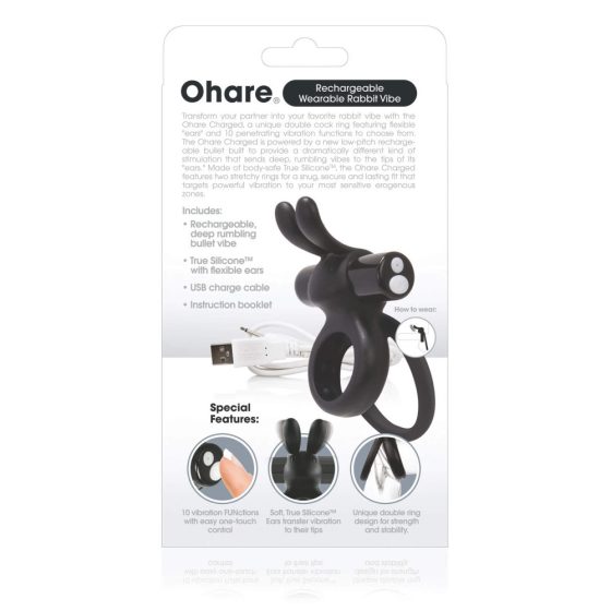 Screaming O Ohare - zasilany bateryjnie, króliczek, wibrujący pierścień na penisa (czarny)