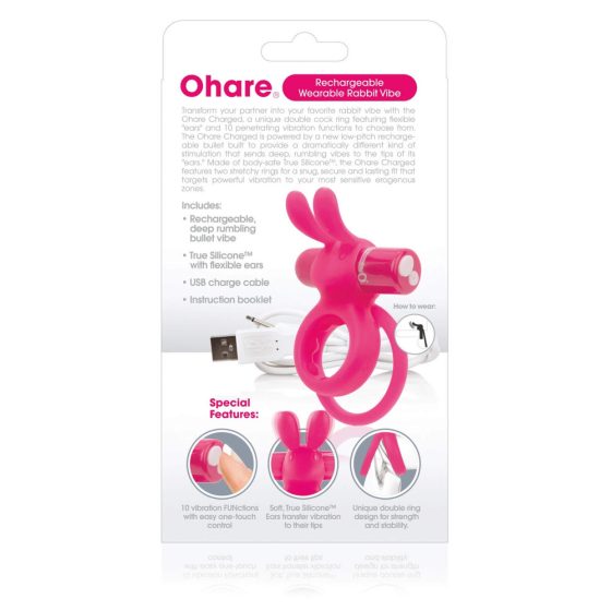 Screaming O Ohare - ładowalny, wibrujący pierścień na penisa w kształcie króliczka (różowy)