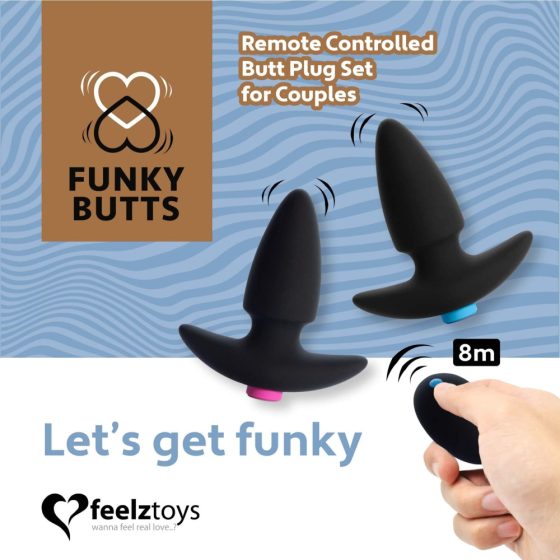 FEELZTOYS Funkybutts - Zestaw wibratorów analnych z możliwością ładowania i sterowania radiowego (czarny) -