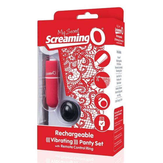 Screaming O Panty Set - radiowy zestaw wibrujący na baterie - czerwony (S-L)