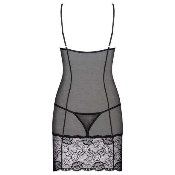 Obsessive - koszulka nocna z koronką i stringi - czarna - L/XL