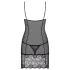 Obsessive - koszulka nocna z koronką i stringi - czarna - L/XL