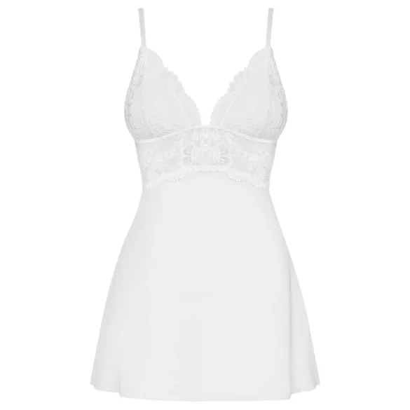Obsessive - babydoll koronkowy i stringi - biały