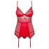 Obsessive Lovica - koronkowy top z pasem do pończoch i stringami (czerwony) - L/XL