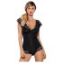 Obsessive Moketta - koronkowe, pasiasta body z falbankami (czarne) - L/XL