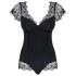 Obsessive Moketta - koronkowe, pasiasta body z falbankami (czarne) - L/XL