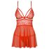 Obsessive 838-BAB-3 - pikantna koronkowa babydoll z stringami (czerwona)