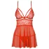 Obsessive - babydoll z koronki z stringami - czerwony