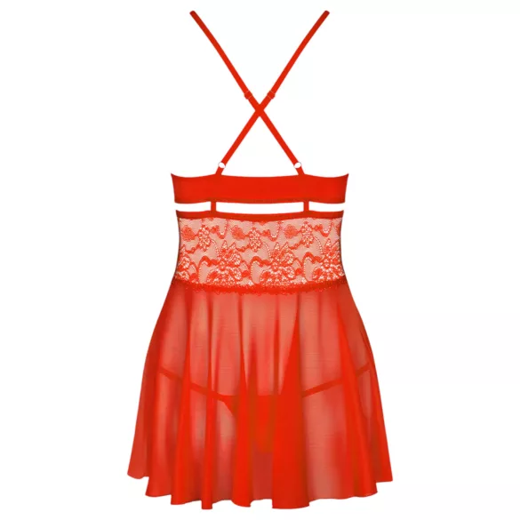Obsessive - babydoll z koronki z stringami - czerwony