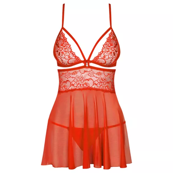 Obsessive - babydoll z koronki z stringami - czerwony - L/XL
