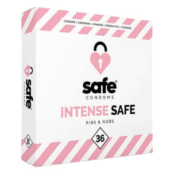 SAFE Intense Safe - Prezerwatywy prążkowane i kropkowane (36 sztuk)