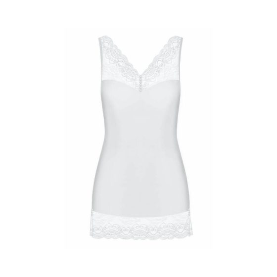 Obsessive Miamor - biała koronkowa koszulka nocna z koronkowymi stringami (biały) - L/XL