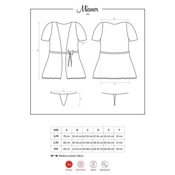 Obsessive Miamor Robe - koronkowy szlafrok ze stringami (biały) - L/XL