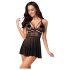 Obsessive 838-BAB-1 - Przezroczysty, koronkowy zestaw babydoll (czarny)