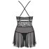 Obsessive 838-BAB-1 - Przezroczysty, koronkowy zestaw babydoll (czarny)
