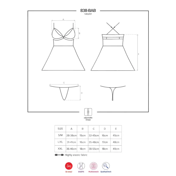 Obsessive - babydoll koronkowy prześwitujący - czarny zestaw