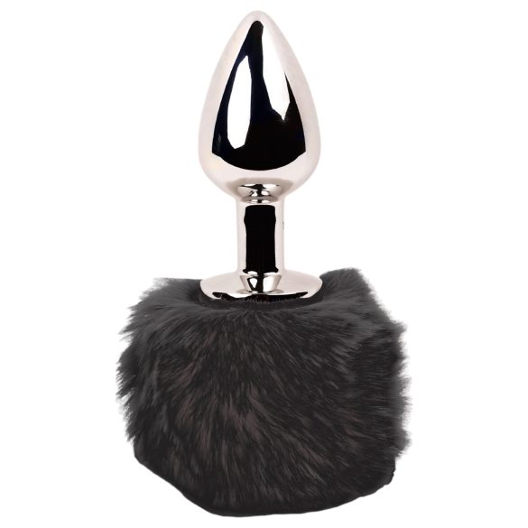 FEELZTOYS Bunny Tails - metalowy analny korek z ogonkiem (srebrno-czarny)