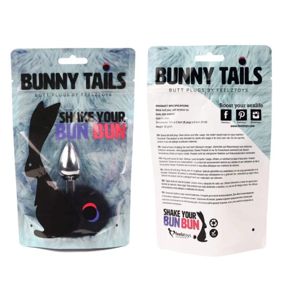 FEELZTOYS Bunny Tails - metalowe dildo analne z króliczymi ogonkami (srebrno-czarne)