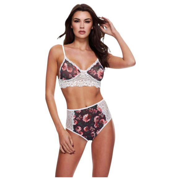 Baci - koronkowy biustonosz w kwiaty i wysokie majtki - M/L